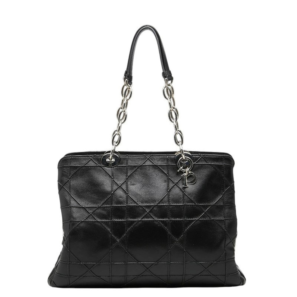 Christian Dior Cannage Granville Chain Handbag Black Leather